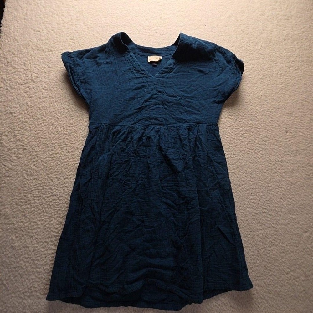 Universal Thread Dress Womens Small Blue Solid Short Sleeve V Neck Empire Waist
